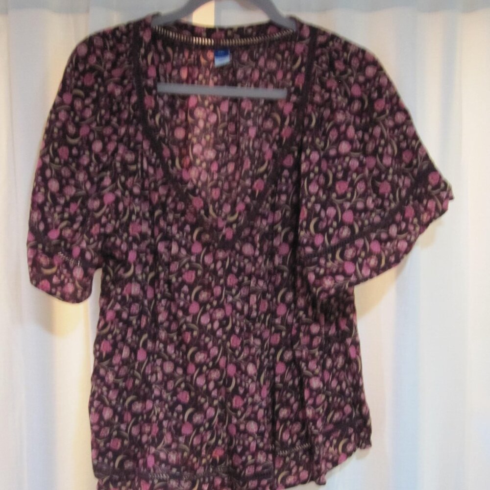 Maroon Floral Vneck Blouse XXL